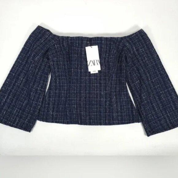 NWT ZARA Tweed Textured Off Shoulder Top Flare Sleeve 8741/257/030 Size SMALL - Picture 8 of 15